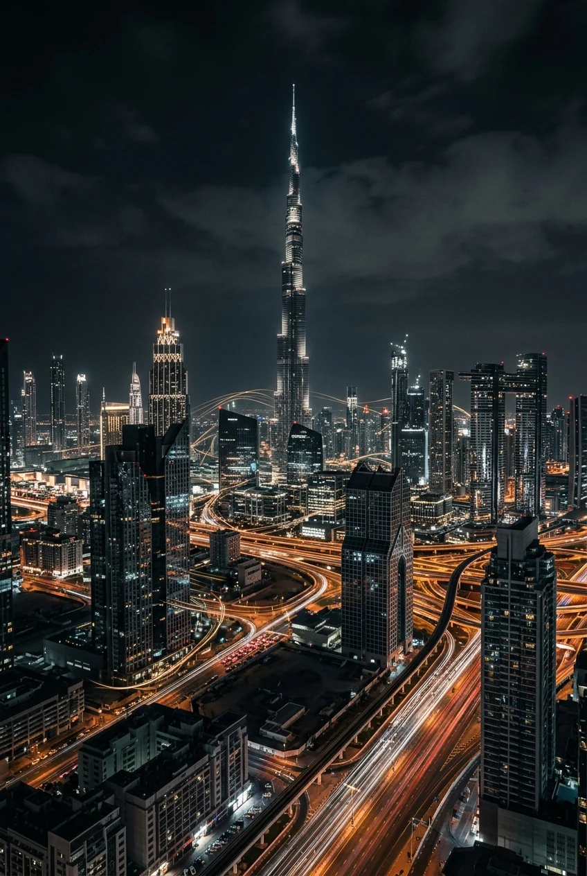 Downtown Dubai skyline at night